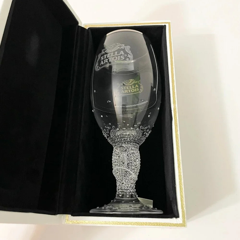 Swarovski Crystal Stella Artois Chalice Goblet Glass Limited Edition Worn Box